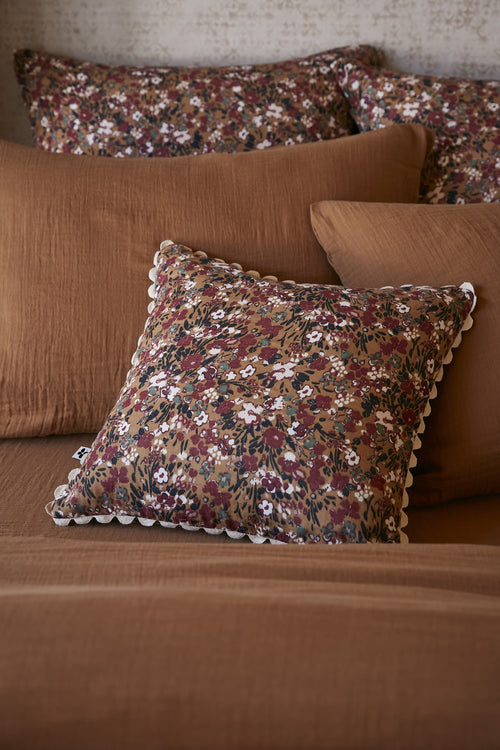 Coussin Déhoussable Gaze De Coton Imprimée - Capucine - Camel