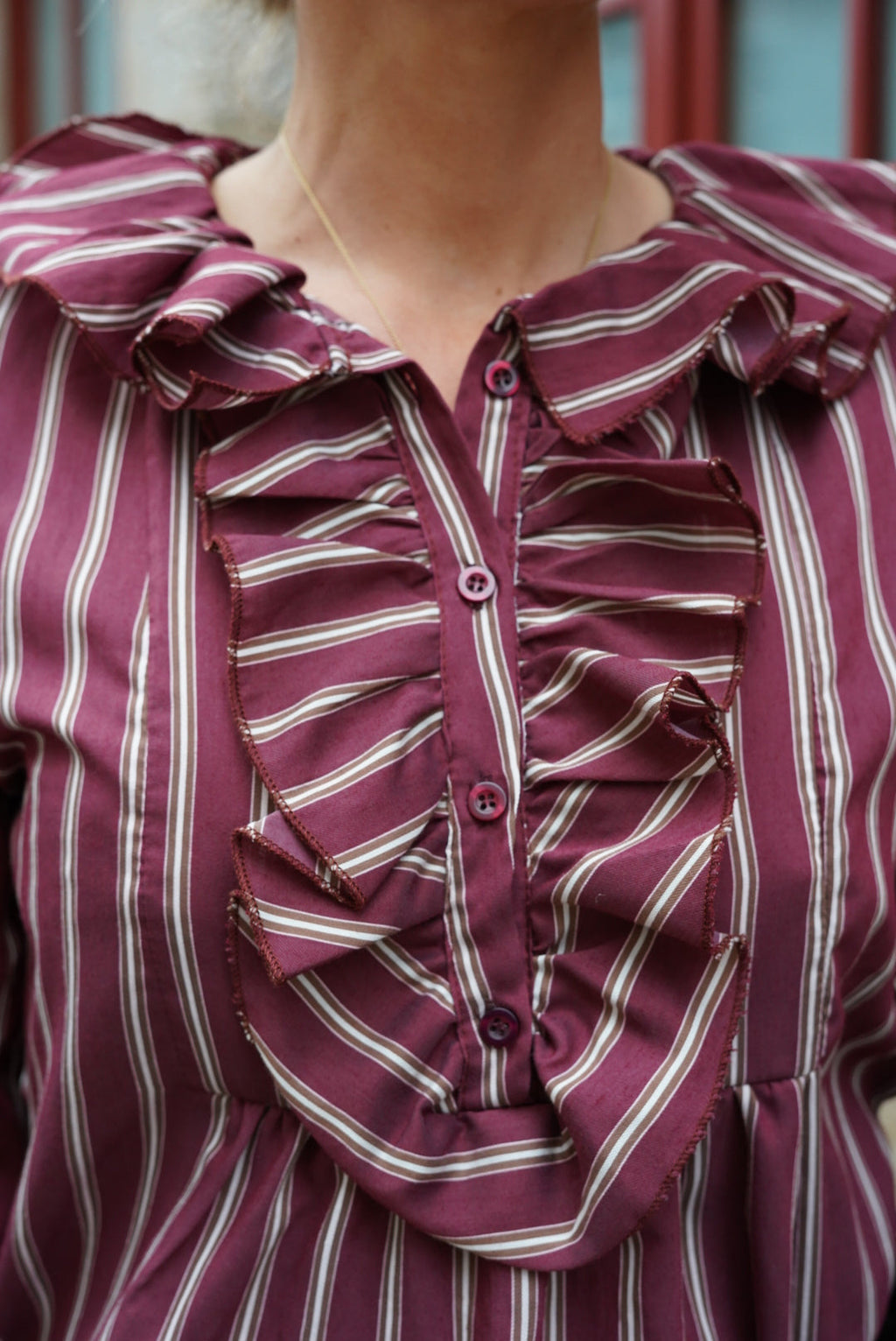 Olympe Stripe Blouse Burgundy