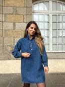 Robe En Jean Céleste À Manches Longues