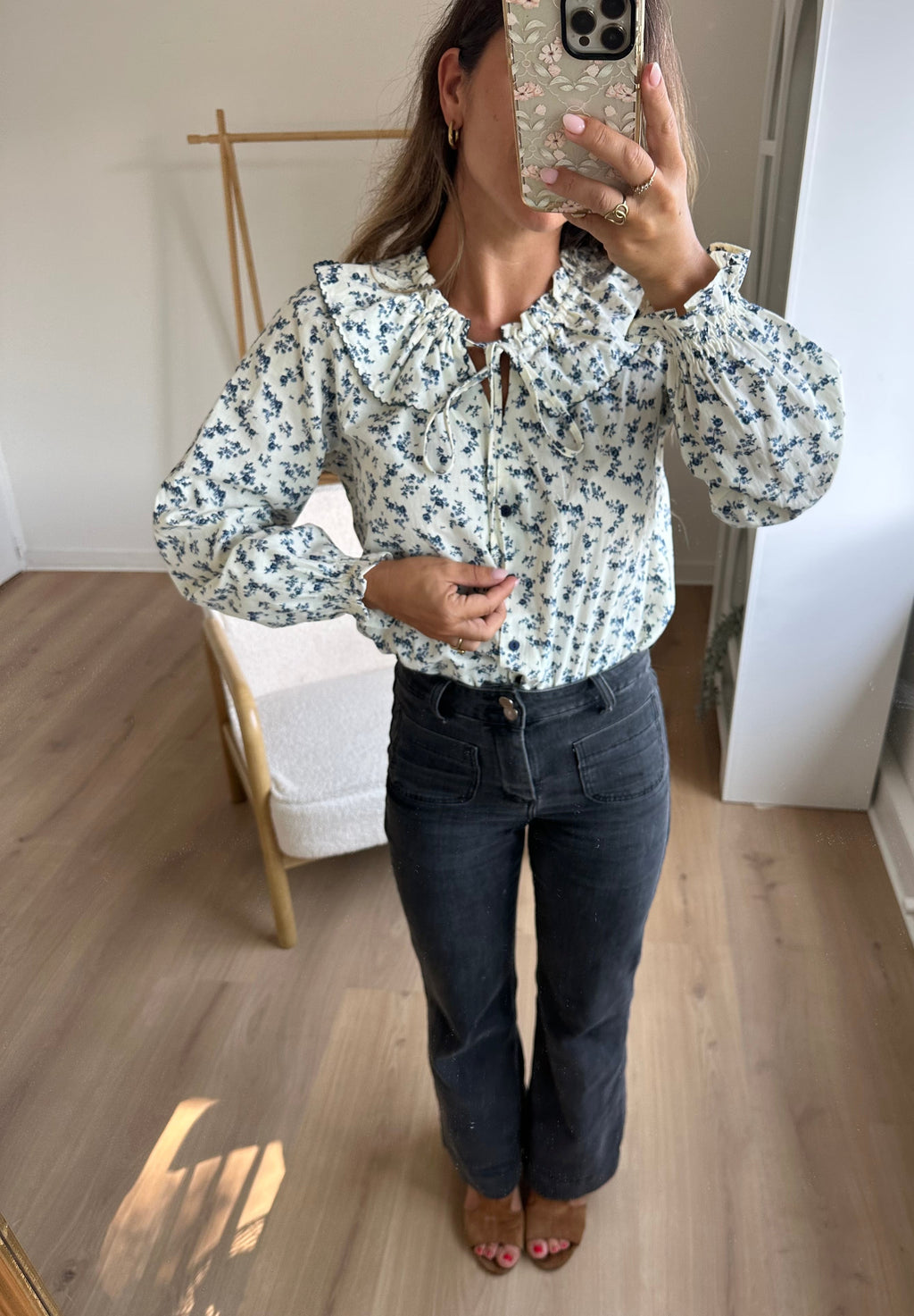 Maria floral wide-collar blouse