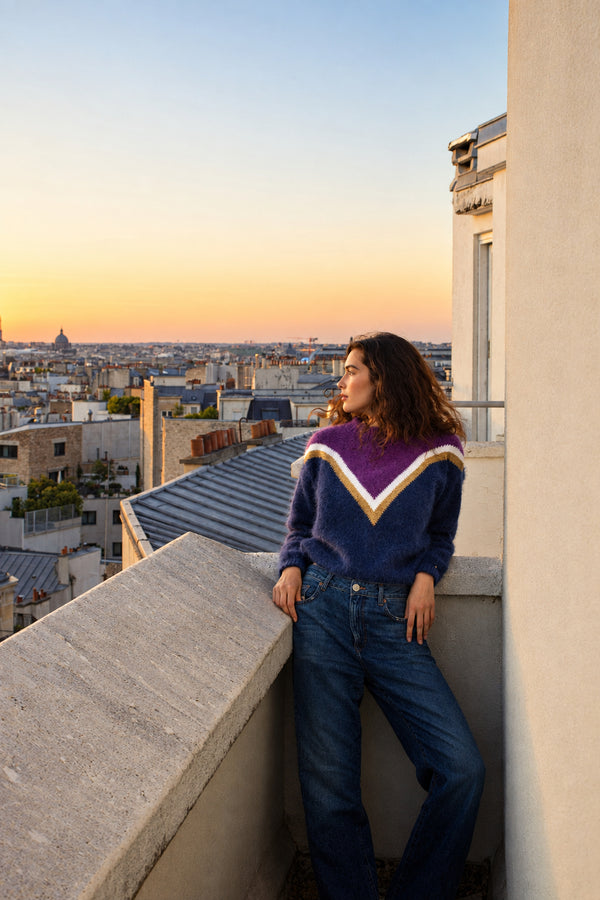 Pull Celeste Marine Et Mûre