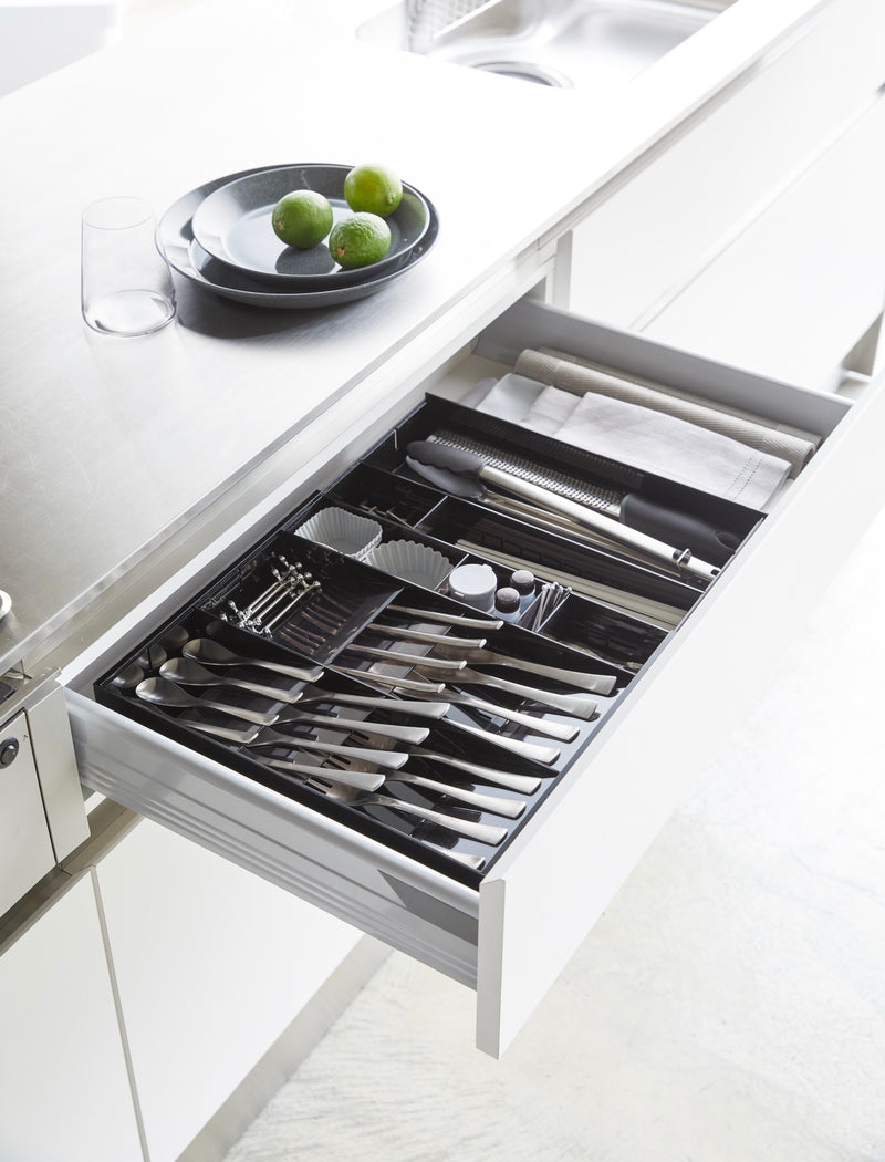 Range-Couverts Extensible Avec Compartiments Inclinés - Tower - Noir