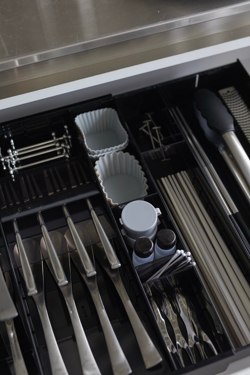 Range-Couverts Extensible Avec Compartiments Inclinés - Tower - Noir