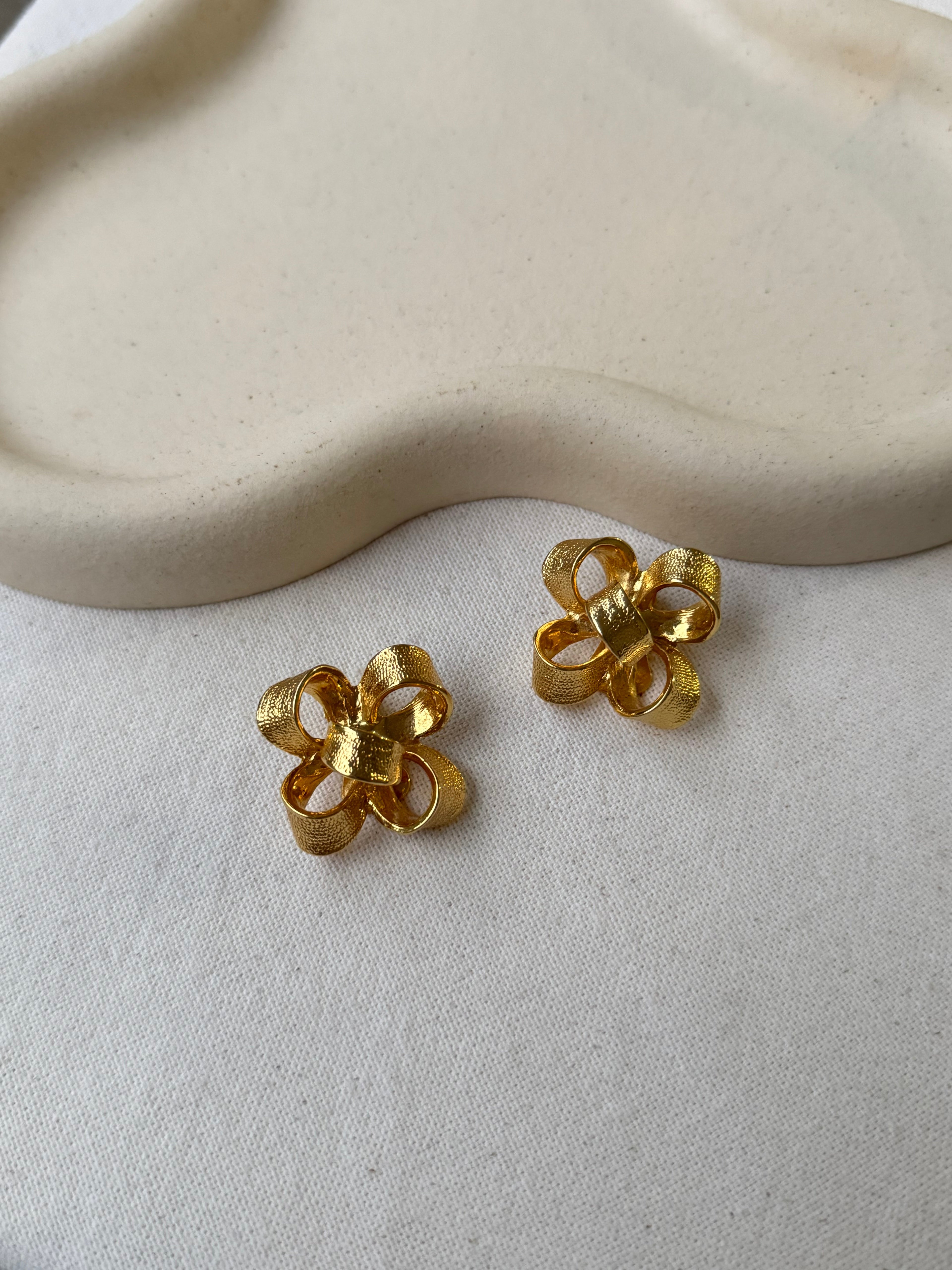 Vintage Kenneth Jay Lane Earrings - Textured Gold Knots