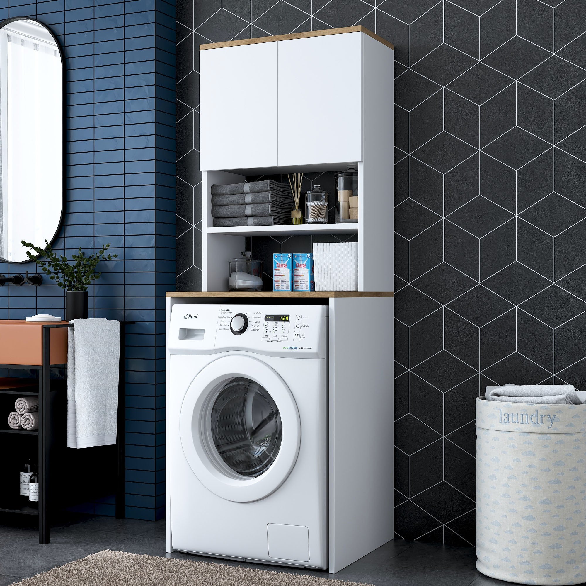 Meubles Lave-Linge Kd101 - Blanc / Noyer