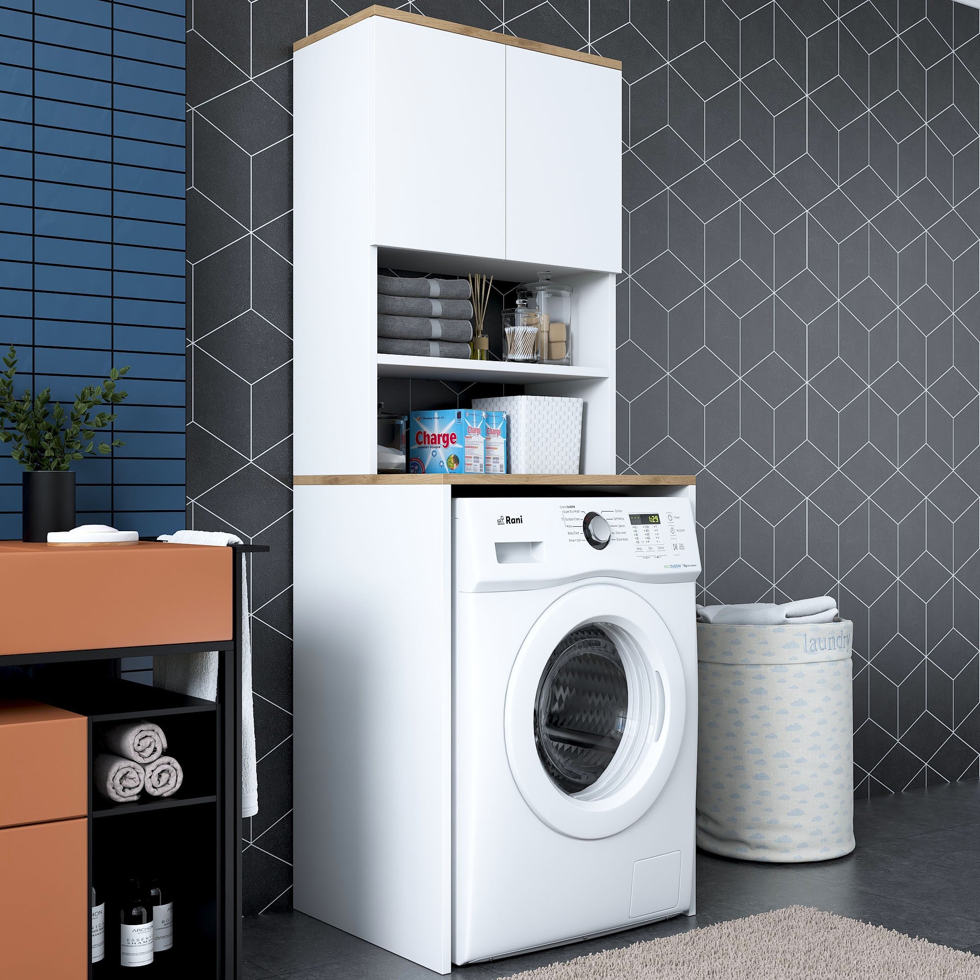 Meubles Lave-Linge Kd101 - Blanc / Noyer