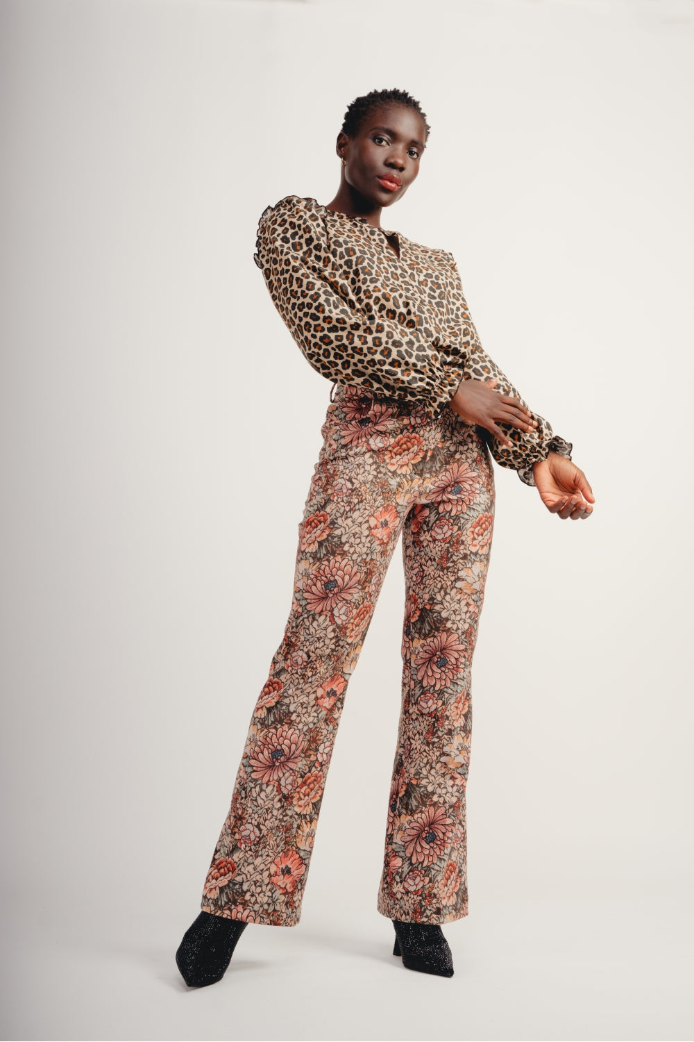 The Randy Trousers In Red Flowers Carpet Velvet