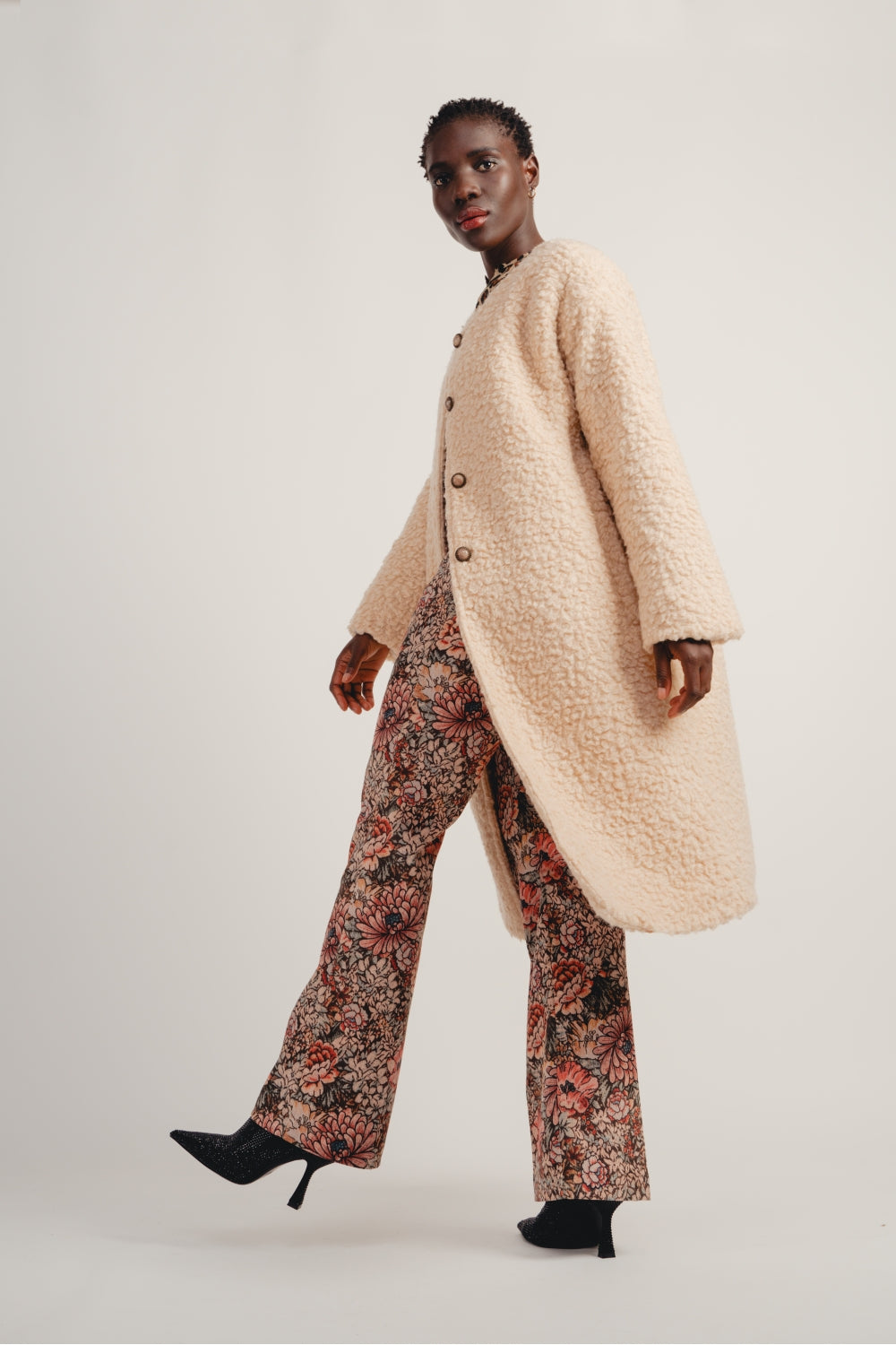 The Randy Trousers In Red Flowers Carpet Velvet