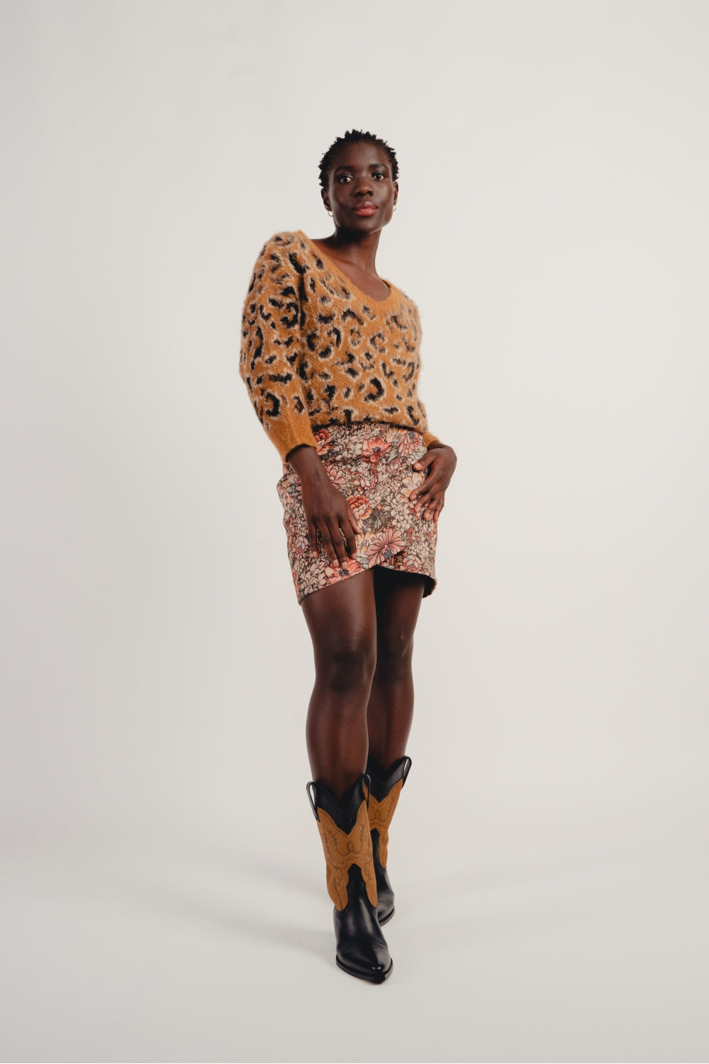 The Harry Mini Skirt in Red Flower Carpet Velvet
