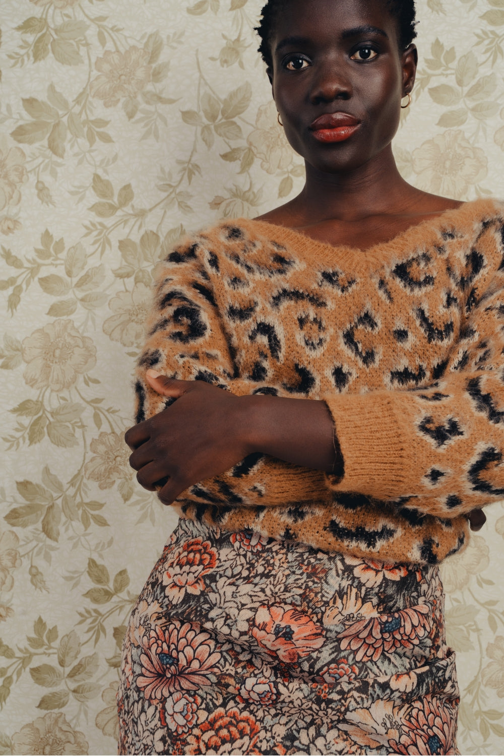 The Harry Mini Skirt in Red Flower Carpet Velvet