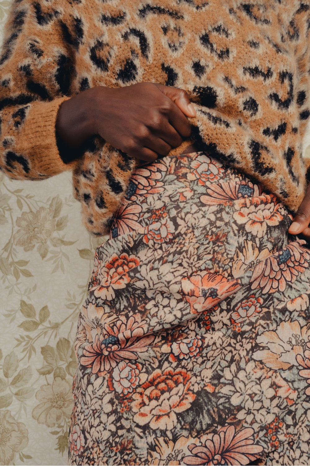 The Harry Mini Skirt in Red Flower Carpet Velvet