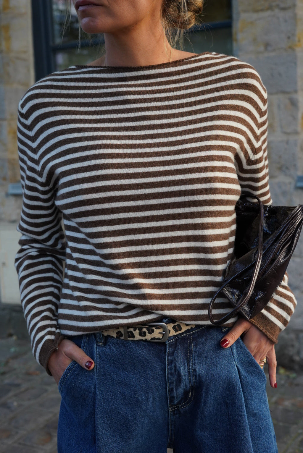 Tristan Striped Thin Sweater Brown/Ecru