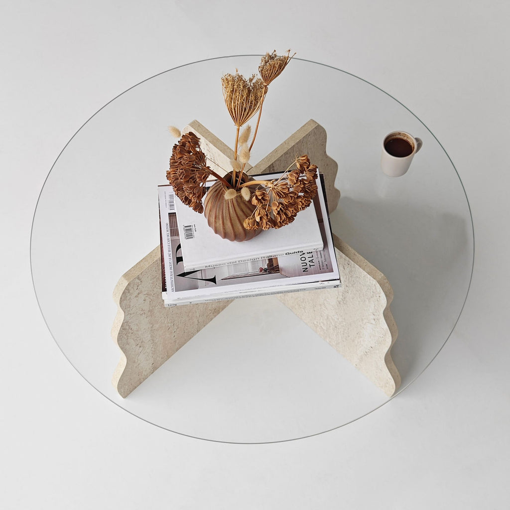 Tables Basses Butterfly - Travertin / Transparent