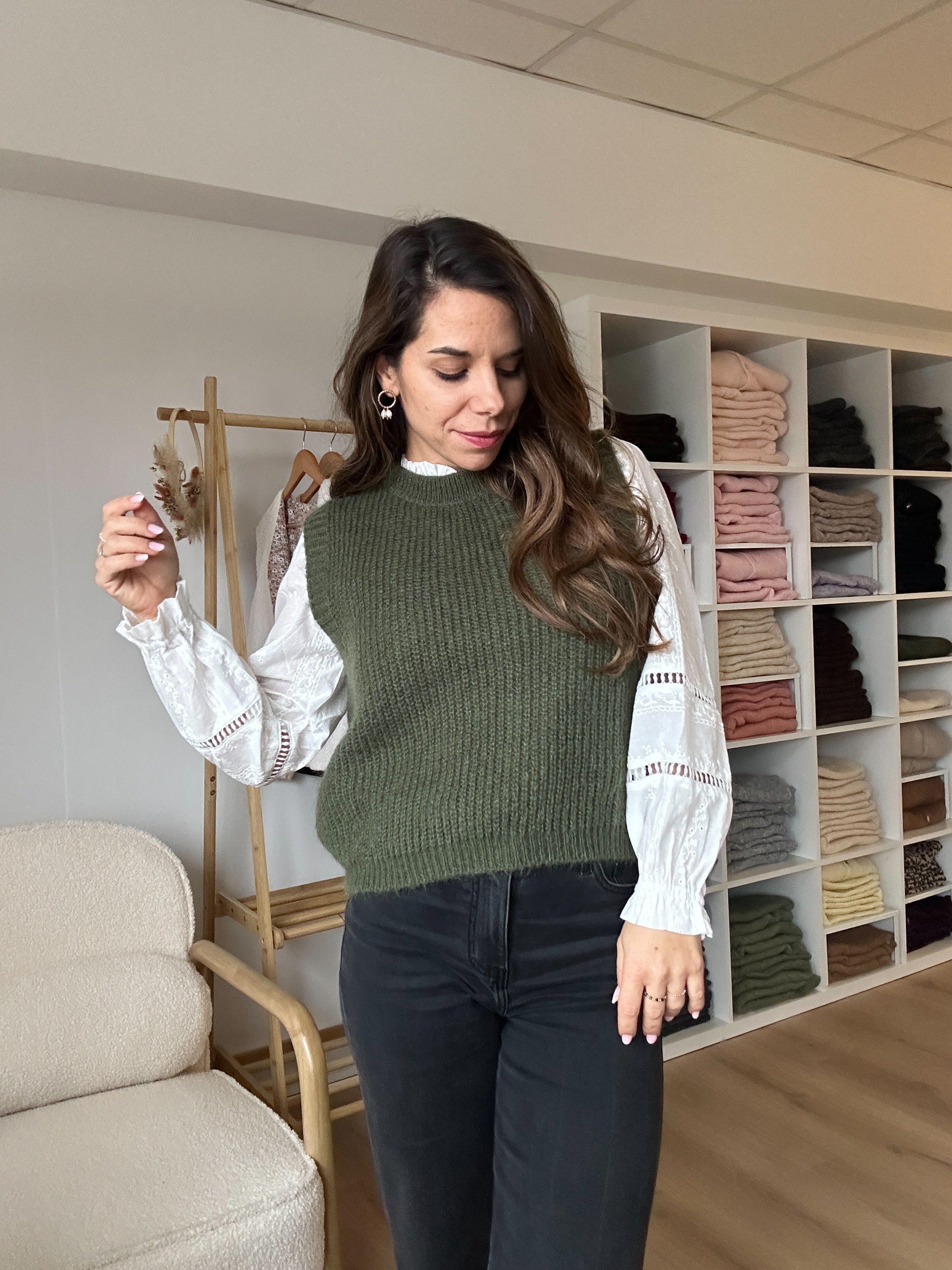 Pull Sans Manches Kaki Adèle