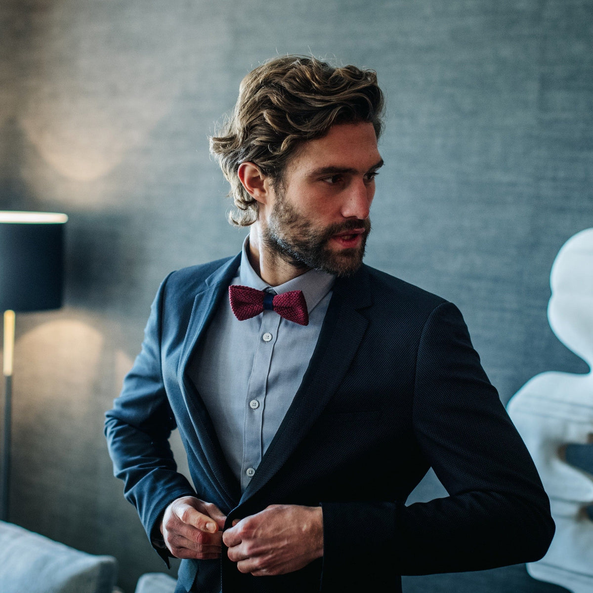 Cotton Bow Tie - Burgundy and Blue