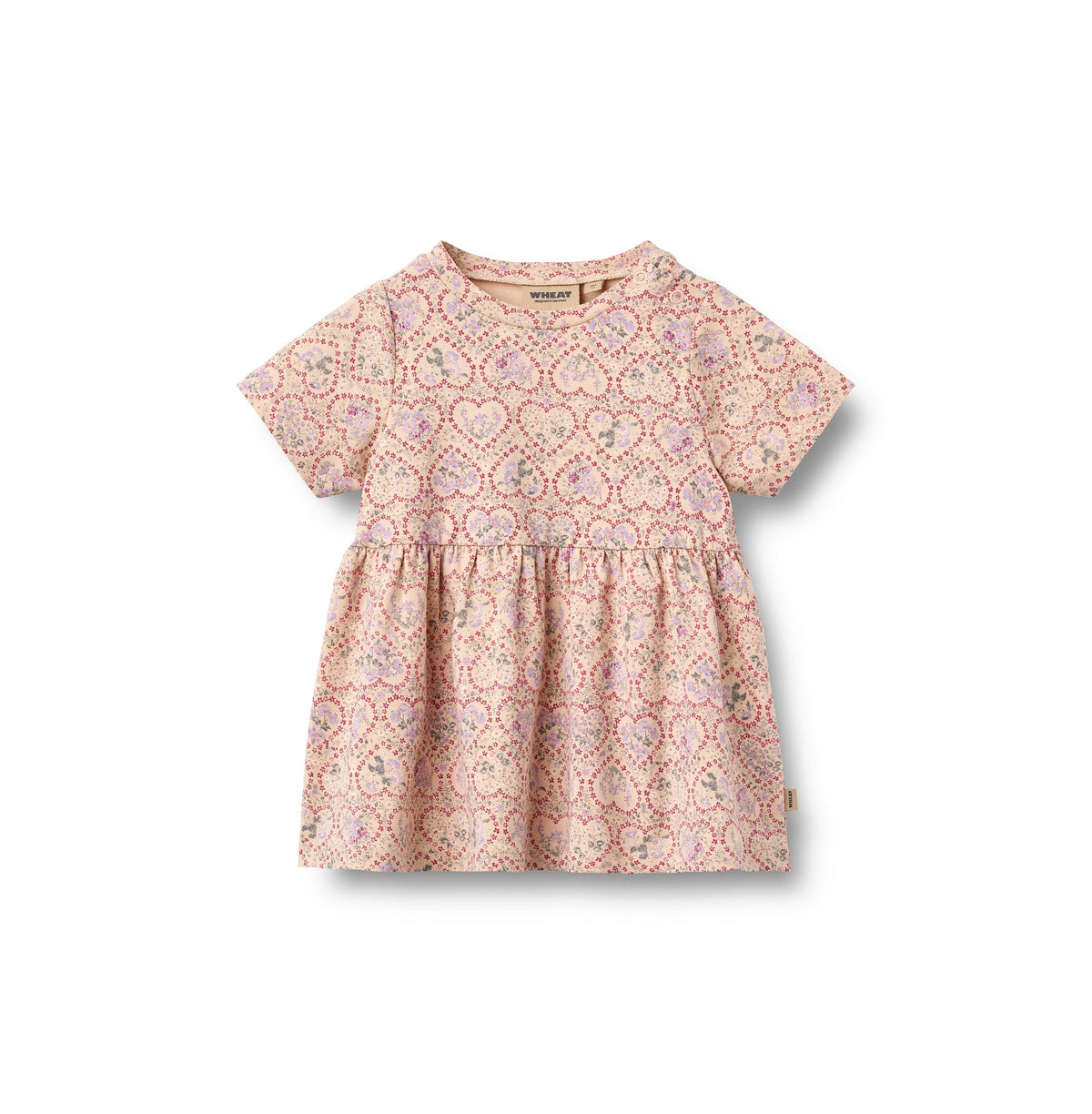 Vestido de punto de manga corta Anna - Flores corazón magenta