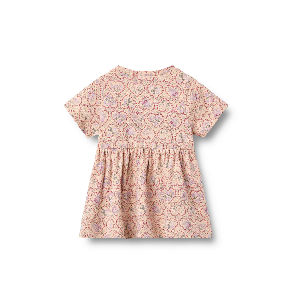 Vestido de punto de manga corta Anna - Flores corazón magenta