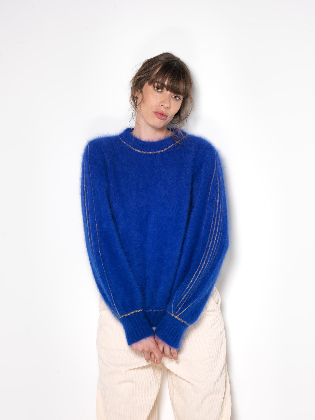 Pull Alix Angora Bleu Olympiade Et Doré.