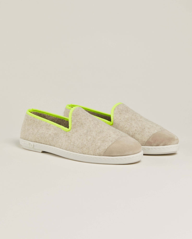 chausson laine homme beige jaune fluo packshot Angarde profile