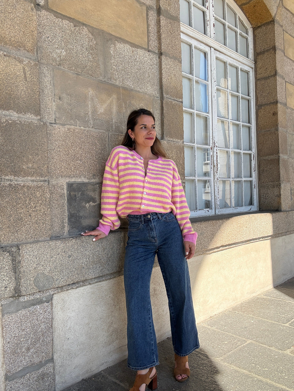 Solela Pink and Yellow Striped Cardigan