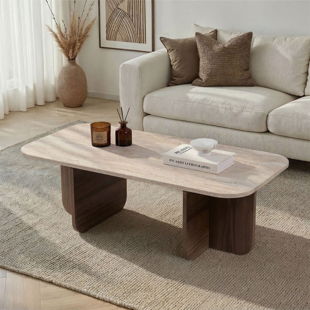 Akira - Coffee Table - Travertine/Venezia Walnut