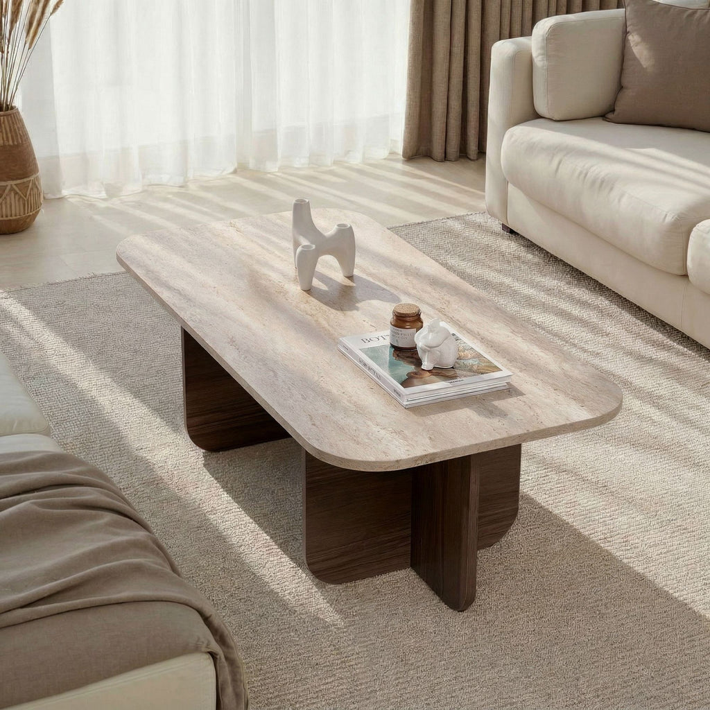 Akira - Coffee Table - Travertine/Venezia Walnut
