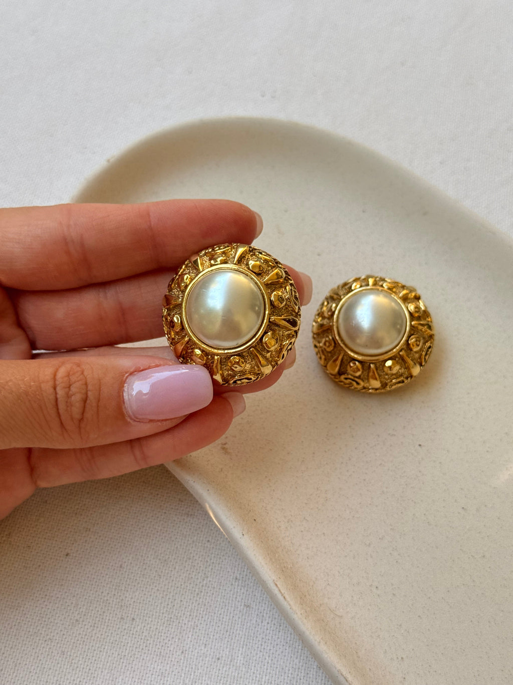 Boucles D’Oreilles Vintage - Cabochons Perles Nacrées