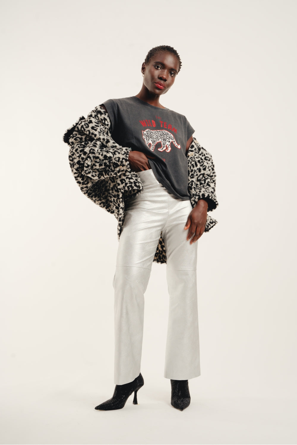 Pantalones con efecto de piel y metal plateado The Rodney
