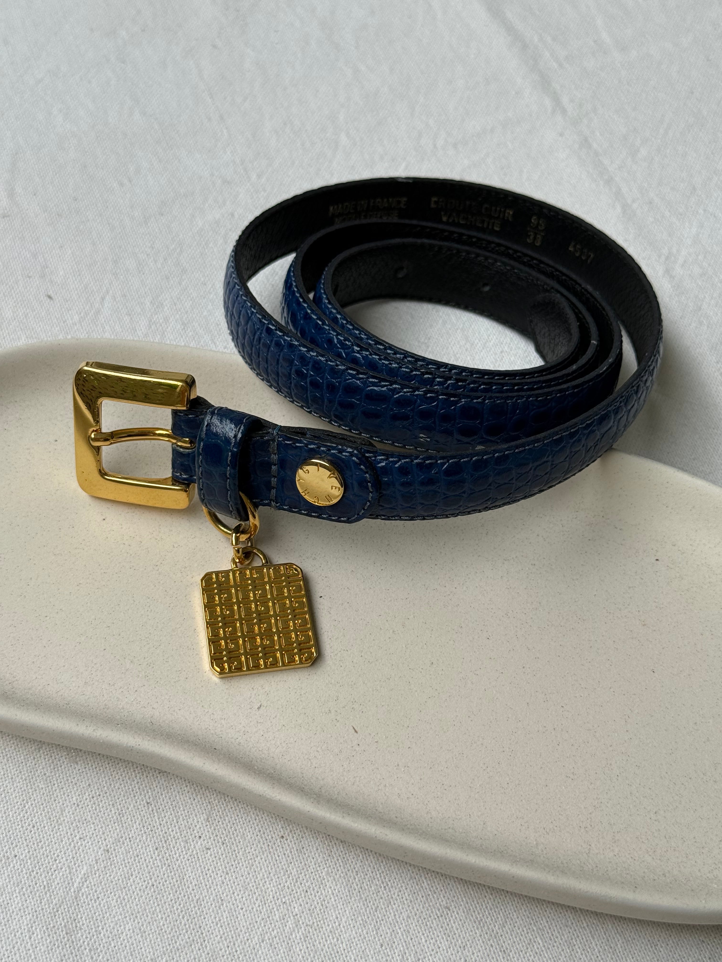 Ceinture Givenchy Vintage - Cuir Bleu Imitation Croco