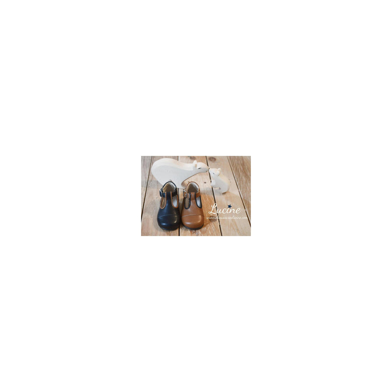 Baby Shoes Ankle Boots with Mary Jane Buckle - Camel Leather - Unisex