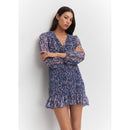 Vestido corto con dobladillo fruncido - Azul