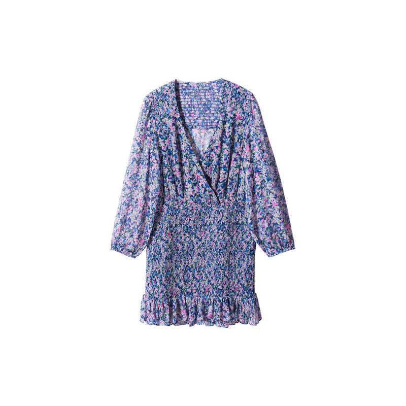 Vestido corto con dobladillo fruncido - Azul
