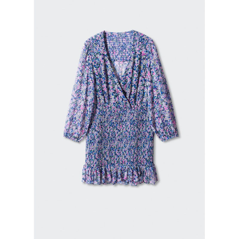 Vestido corto con dobladillo fruncido - Azul