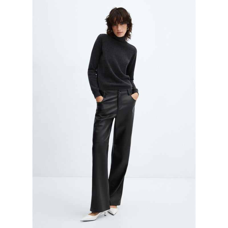 Pantalon Taille Normale Similicuir - Black