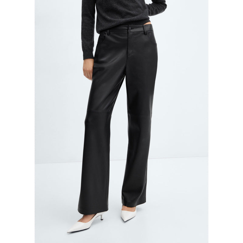 Pantalon Taille Normale Similicuir - Black
