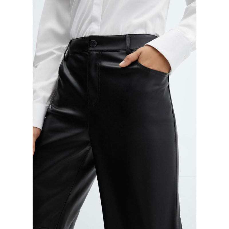 Pantalon Taille Normale Similicuir - Black