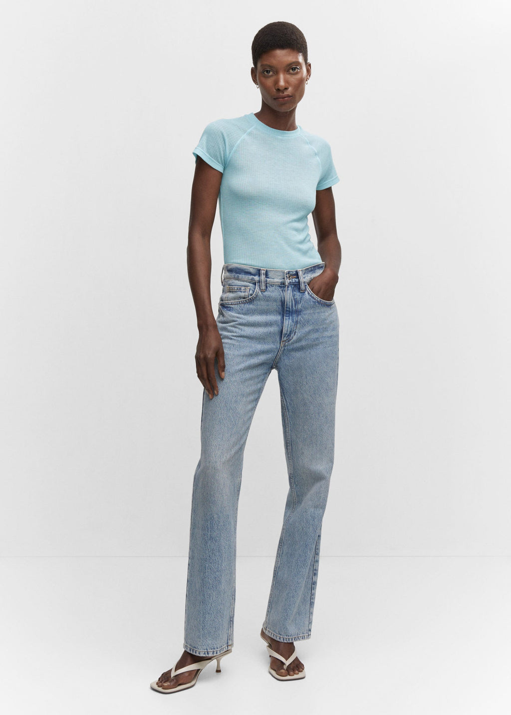 Camiseta con Detalle de Costura - Sky Blue