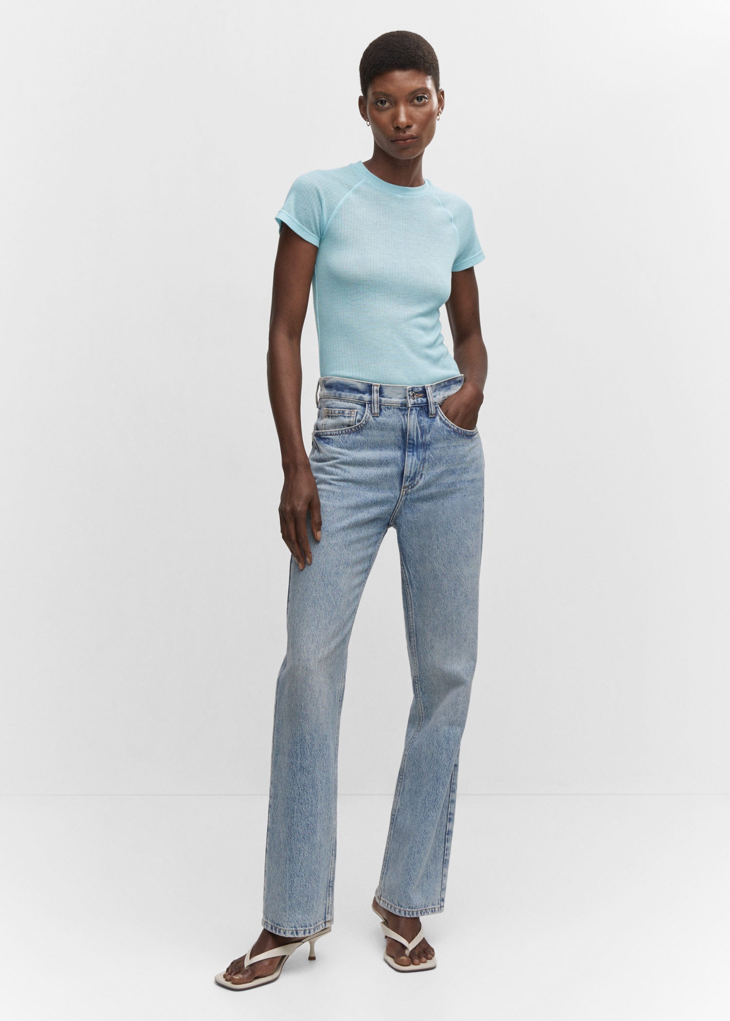 Camiseta con Detalle de Costura - Sky Blue