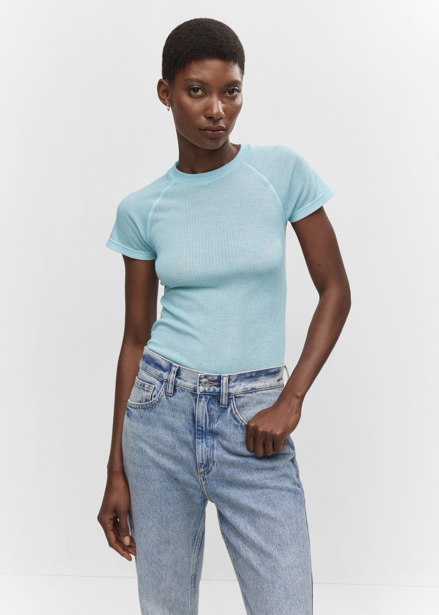 Camiseta con Detalle de Costura - Sky Blue