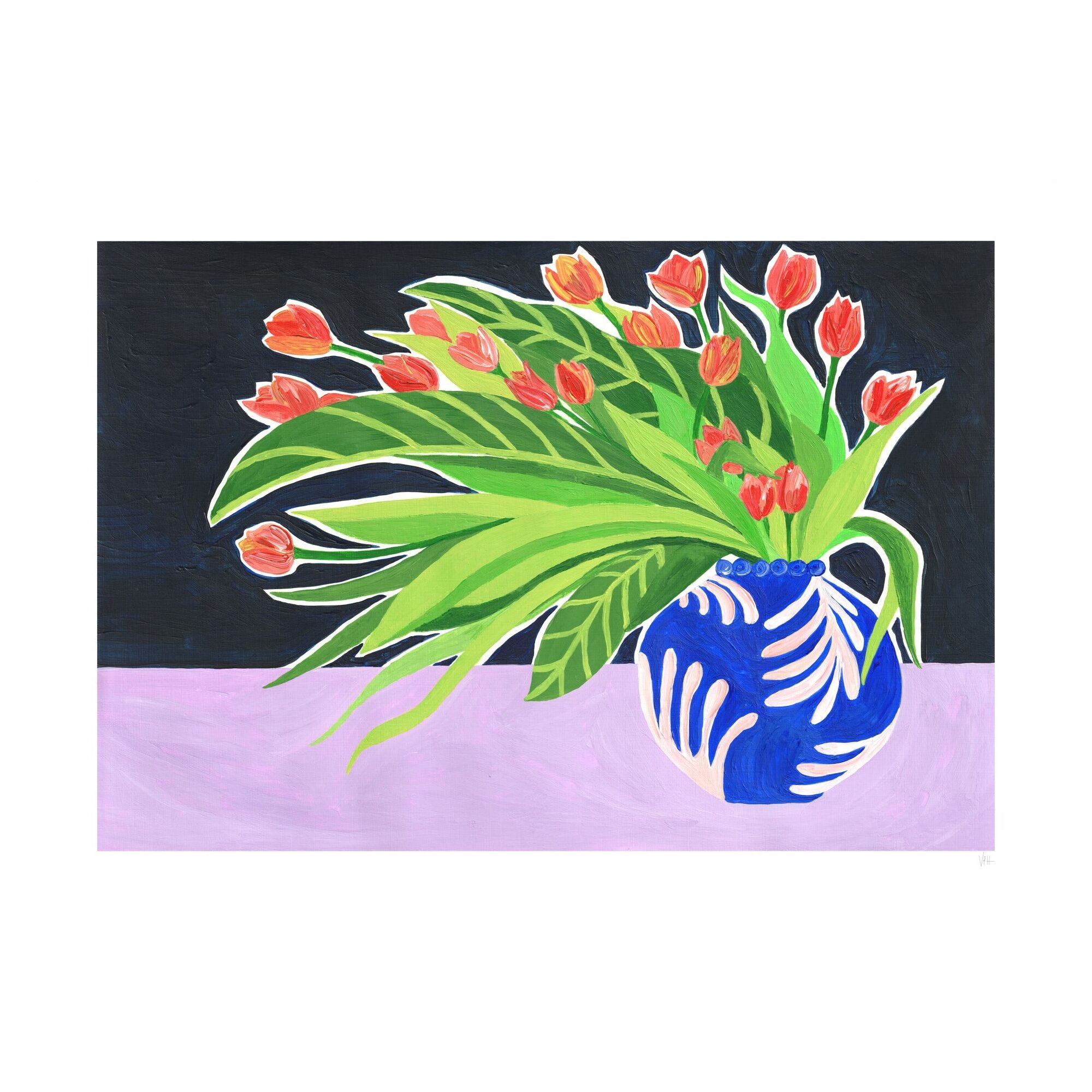 Violets Print House - Vase Of Leafy Green Tulips