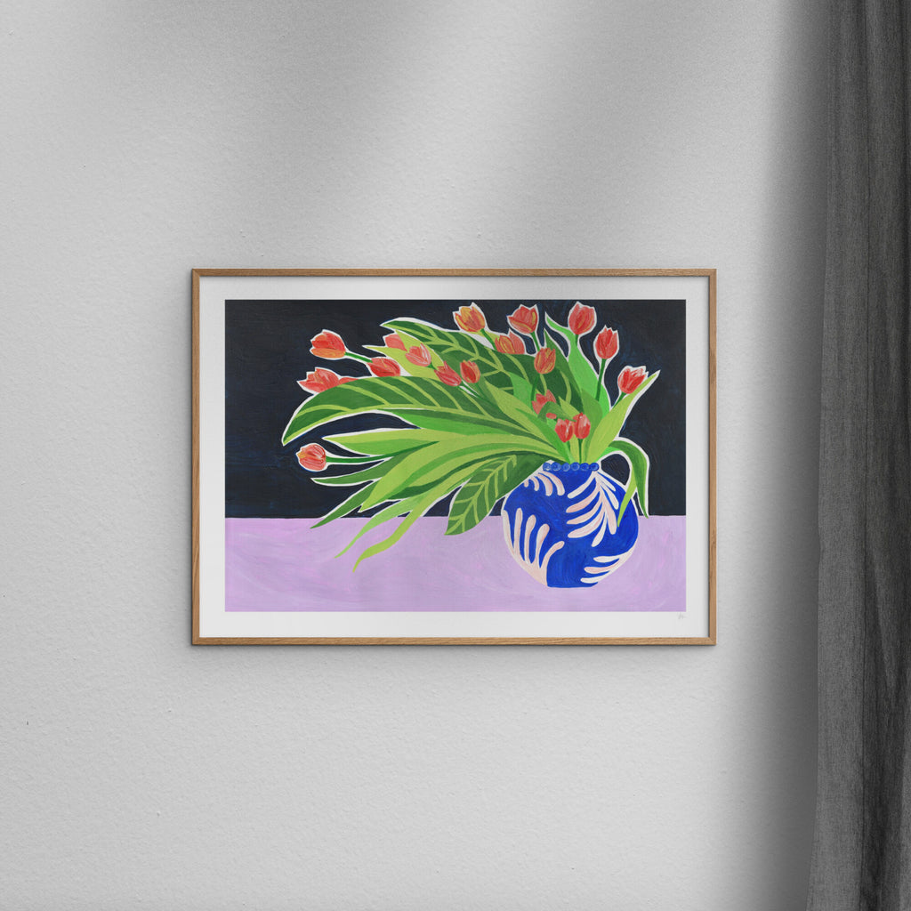 Violets Print House - Vase Of Leafy Green Tulips