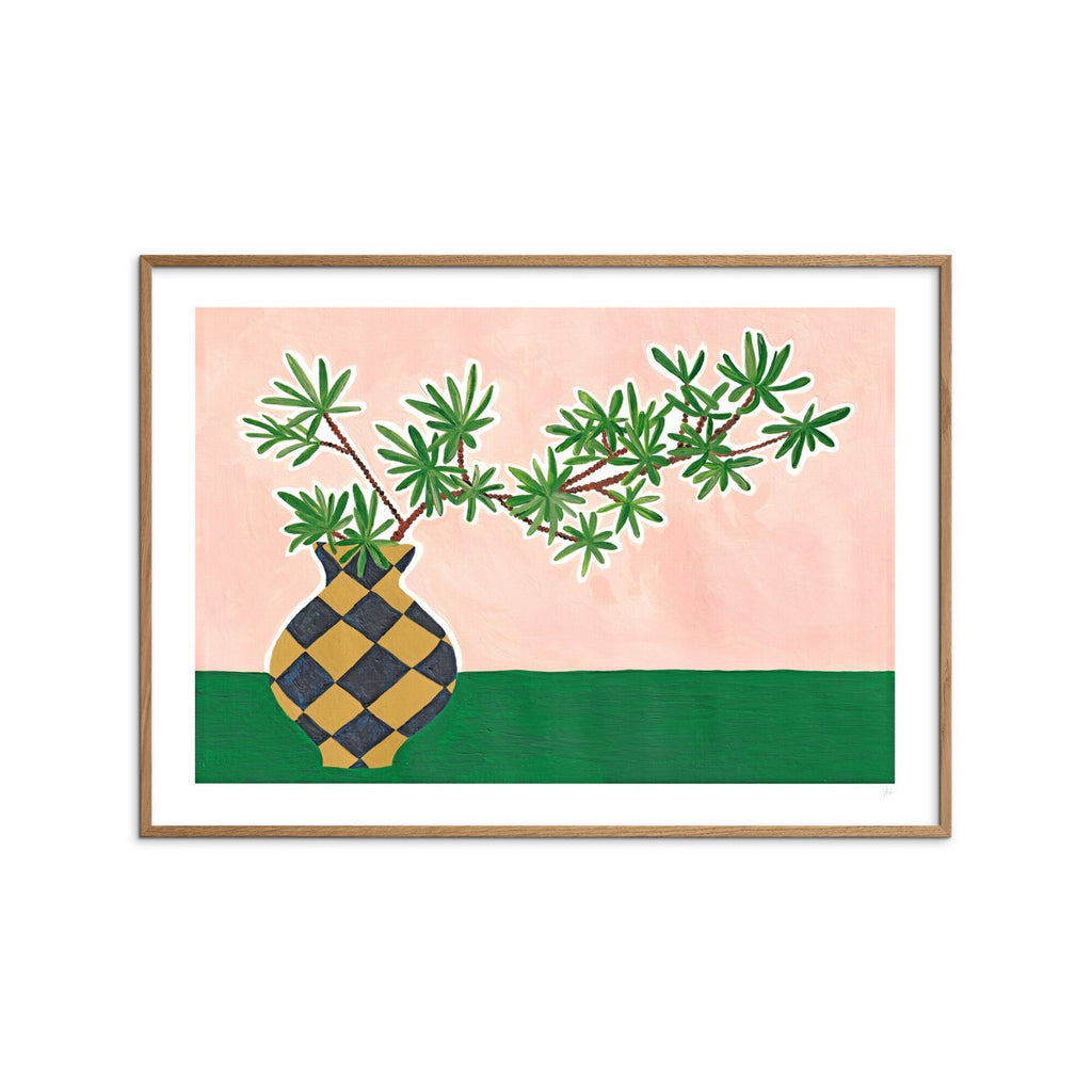 Violets Print House - Pink And Green Plant In Checked Vase