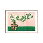 Violets Print House - Pink And Green Plant In Checked Vase
