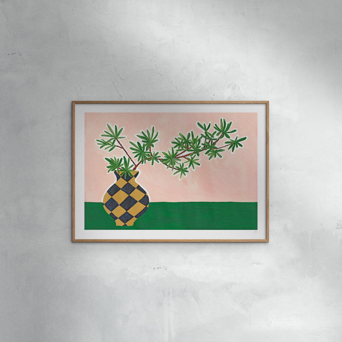 Violets Print House - Pink And Green Plant In Checked Vase
