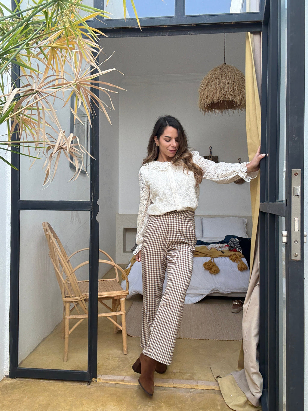 Camel Vichy Check Trousers