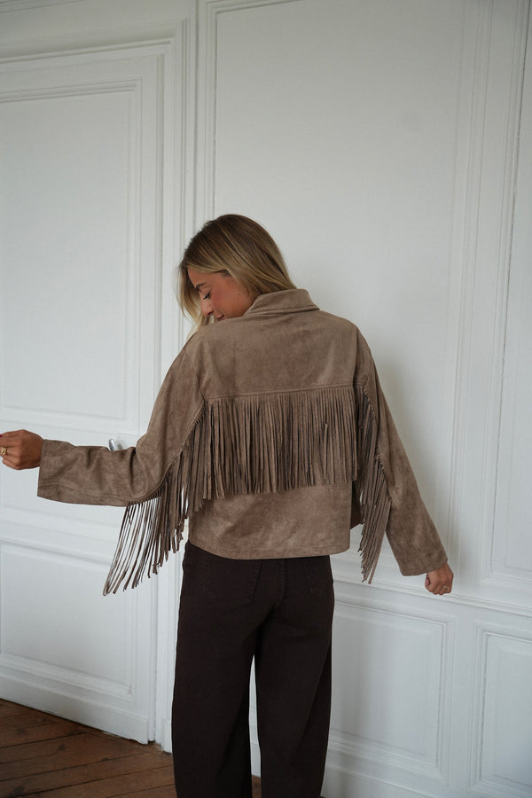 Giacca Con Frange Nina - Tortora