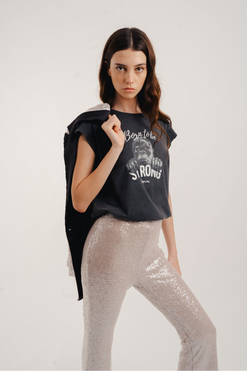 Le Pantalon Edwin Gris À Paillettes