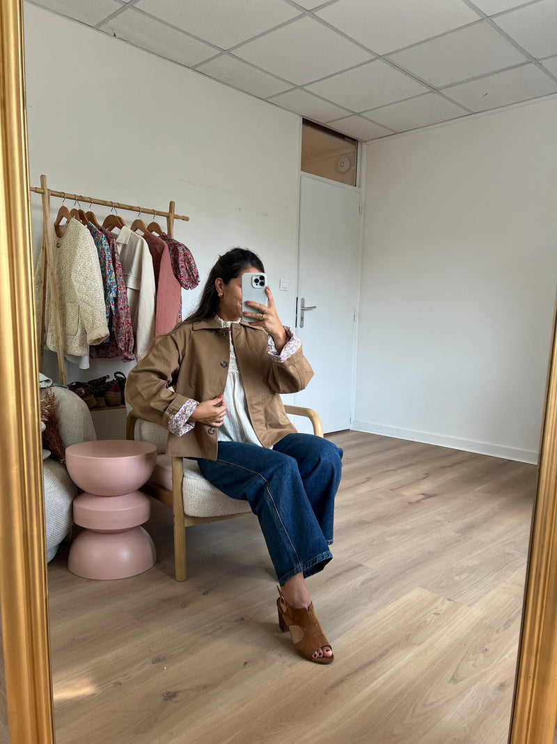 Edith Trench Jacket In Liberty Camel Cotton
