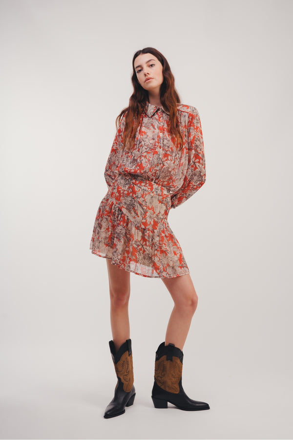 The Jill Black Flowers Blouse Red