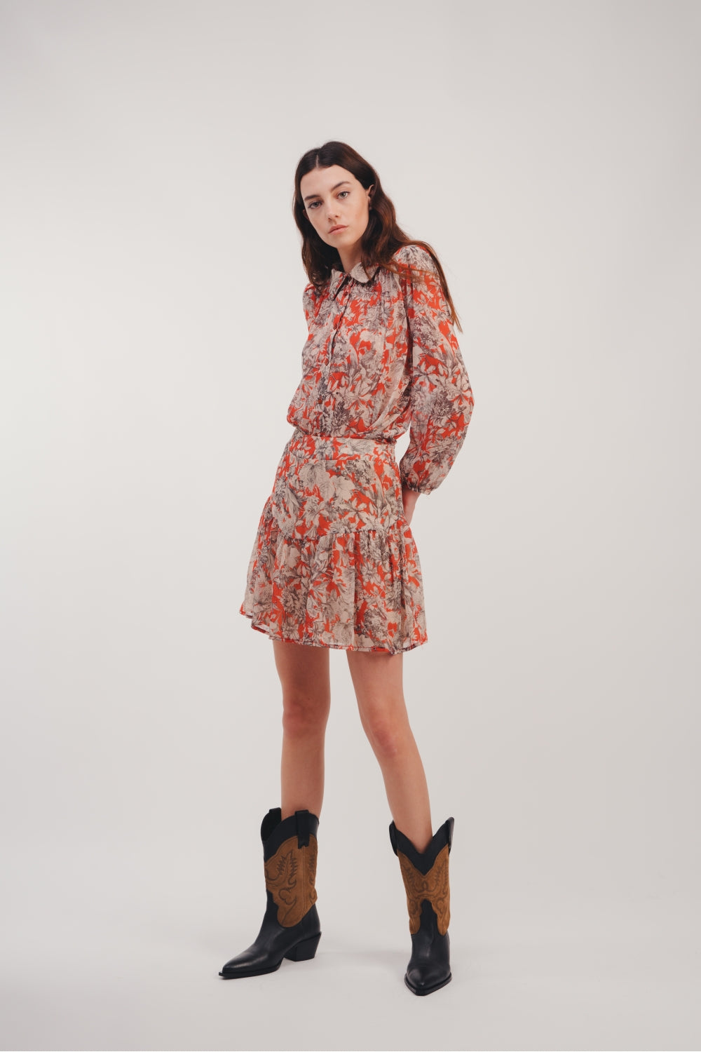 The Rita Black Flower Rojo Minifalda